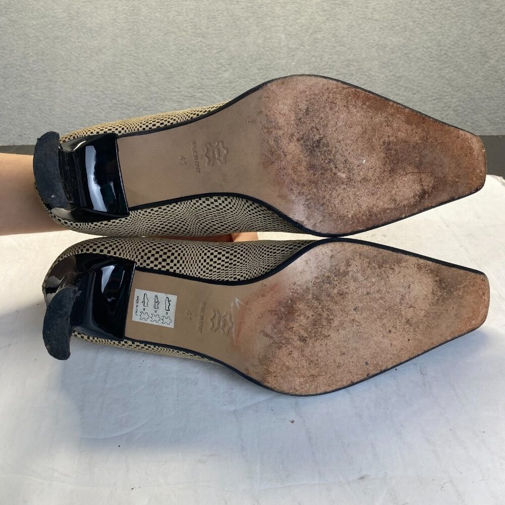 Sergio Cerruti Roma Womens Gold Leather Square Toe Heels,Size 41,Preppy - Picture 4 of 13
